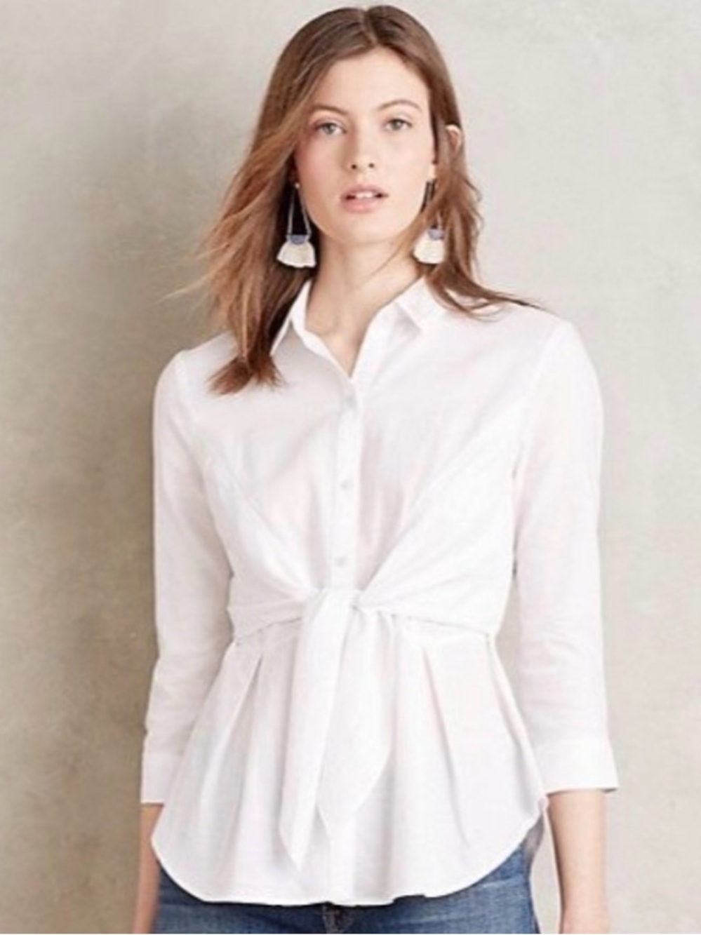 HD in Paris White Tie Front Peplum Button Down Blouse Minimalist Size 4